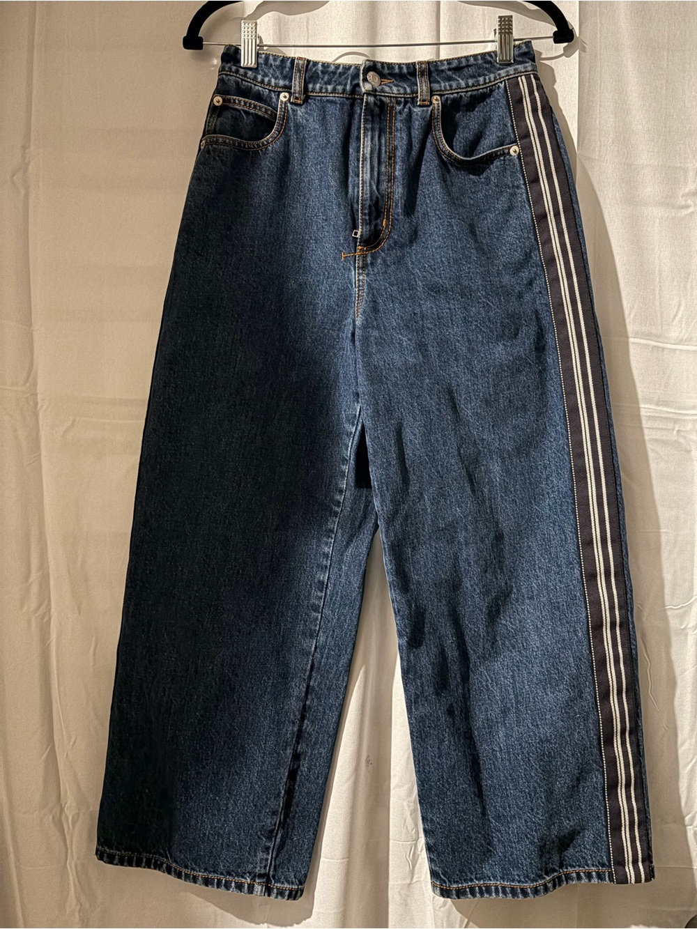 Alexander McQueen Dark Blue Denim Jeans with Navy Side Stripe